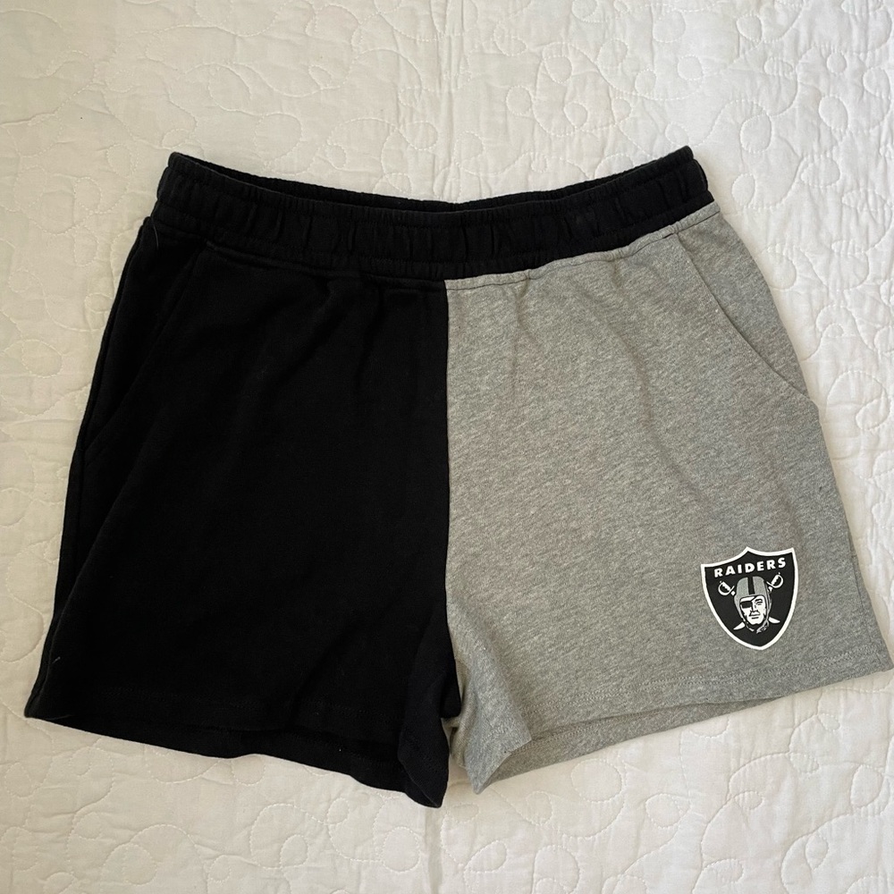 NFL Team Apparel Las Vegas Raiders Girls Gray and Black Drawstring Shorts